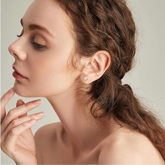 Cubic Zirconia Stainless Steel Hypoallergenic Screw Back Stud Earrings - Picture 7 of 14